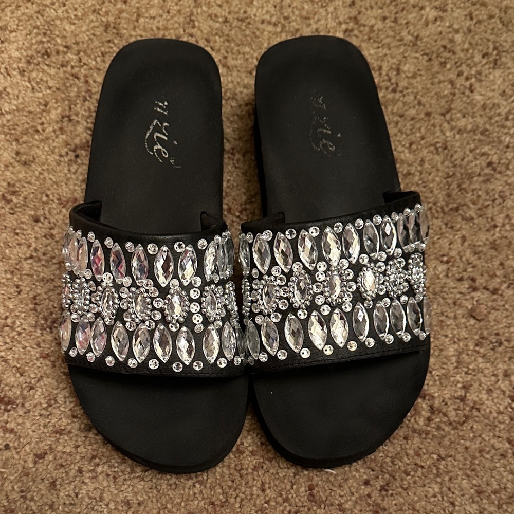 Grazie Black Sandals with Crystal Embellishments